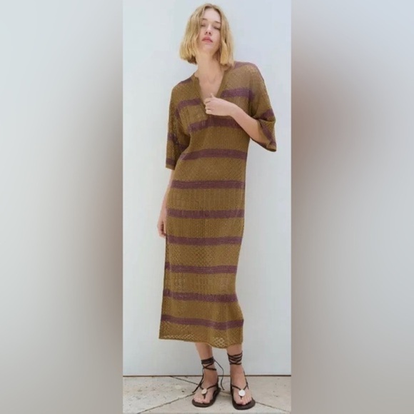 ZARA NWT LONG KNIT KAFTAN DRESS. Size Medium/Large. - Picture 1 of 4